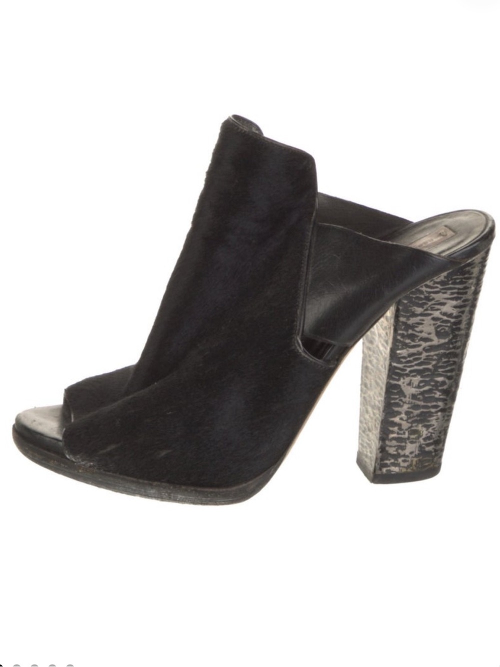 REED KRACKOFF REAL PONY HAIR MULES HIGH HEELED